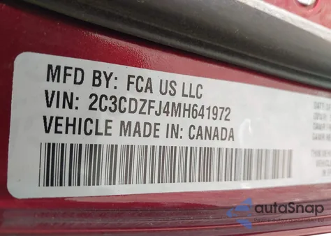 2021 Dodge Challenger R/T Scat Pack z USA, uszkodzony, nr VIN 2C3CDZFJ4MH641972